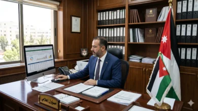 مسؤول إعلامي يراجع تقارير داخل مكتب حكومي في الأردن
